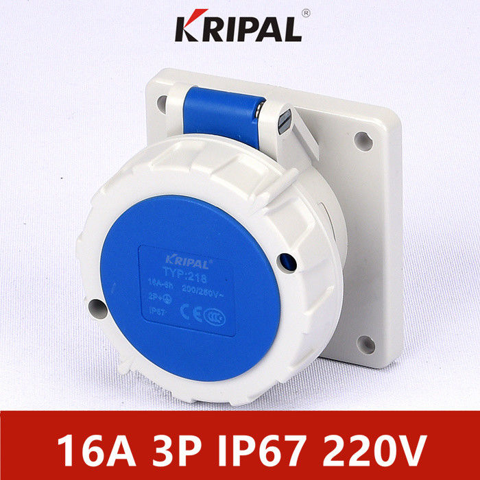 IP67 3P 16A Single Phase Panel Mounted Socket With Flange IEC standard