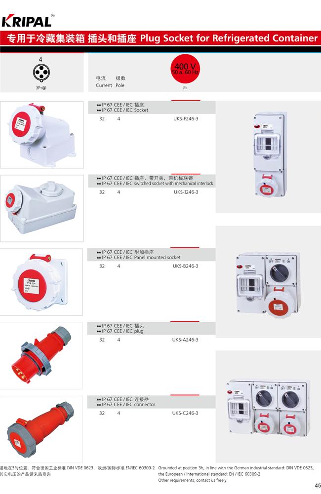 Red 4 Pin 3H Industrial Plugs And Connectors for Reefer Container