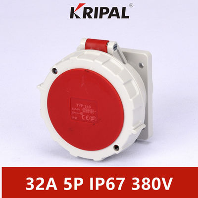 5P 32A IP67 Flange Size Panel Mounted Socket With Thread Lock